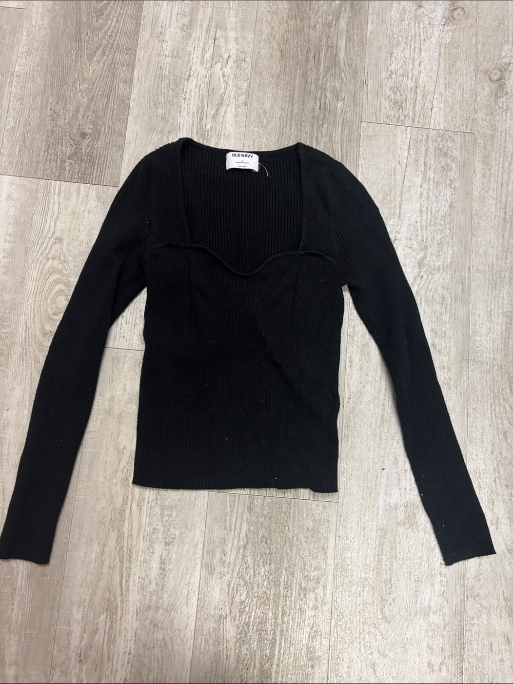 Old Navy Black Ribbed Long Sleeve Square Neck Top